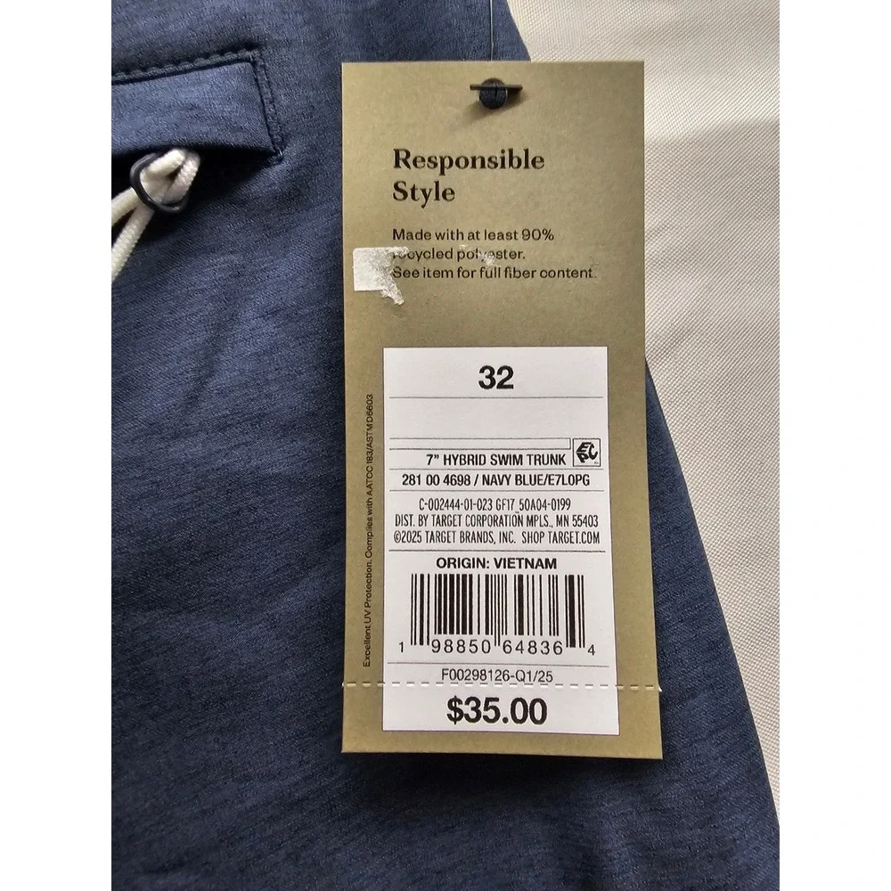 Goodfellow & Co Mens Hybrid Swim Shorts Blue Polyester Blend Casual Size 32